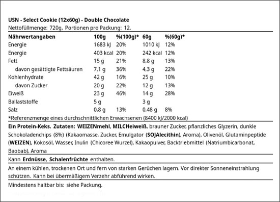 USN Select High Protein Cookie 12 x  60g